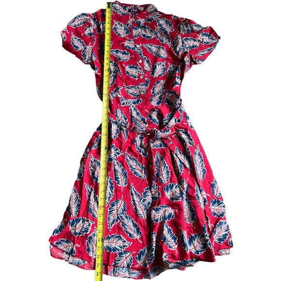 CHAPS feminine fit & flare shirtdress in size L novelty print red with navy palm - Picture 3 of 11